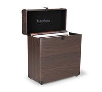 Audizio RC32 Étui de Rangement pour Vinyle 33 Tours - Acacia, Mallette pour 30 à 35 Vinyles, Coins Renforcés Marron