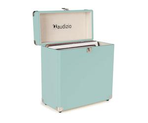 Audizio RC32 Étui de Rangement pour Vinyle 33 Tours - Bleu, Mallette pour 30 à 35 Vinyles, Coins Renforcés, 34,5 x 16,5 x 38 cm, Idéale pour Transporter Vos Vinyles en Toute sécurité