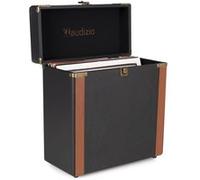 Audizio RC37 Étui de Rangement pour Vinyles 33 Tours - Noir avec détails en Laiton, Caisse pour 30 à 35 Disques Vinyles Noir