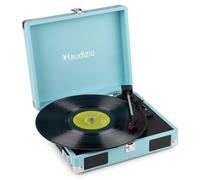 Audizio RP111BL Platine Vinyle Valise Rétro Bleue avec Haut-Parleurs Intégrés, 3 Vitesses 33, 45, 78 Tours, Sortie RCA et Casque, Portable, Idéale pour Écouter Ses Vinyles Partout