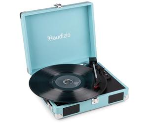 Audizio RP111BL Platine Vinyle Valise Rétro Bleue avec Haut-Parleurs Intégrés, 3 Vitesses 33, 45, 78 Tours, Sortie RCA et Casque, Portable, Idéale pour Écouter Ses Vinyles Partout