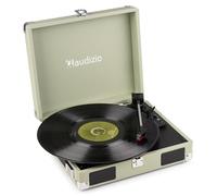 Audizio RP111W Platine Vinyle Valise Rétro Bois Vert avec Haut-Parleurs Intégrés, 3 Vitesses 33, 45, 78 Tours, Sortie RCA et Casque, Portable, Idéale pour Écouter Ses Vinyles Partout