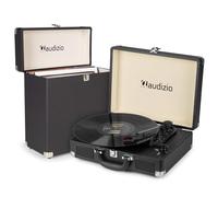 Audizio RP114BK Platine Vinyle Rétro Haut-Parleurs Intégrés 3 Vitesses + Audizio RC32 Valise Noire, Design Assorti, Déco Vintage ou Collection