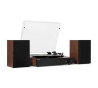 Audizio RP325W - Platine Vinyle Rétro Noyer Noir avec Enceintes Intégrées (60W), BT sans Fil Bidirectionnel, 33/45/78 Tours, Capot Amovible, Lecteur Vinyle Tout-en-Un