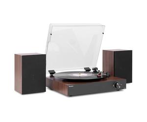 Audizio RP325W - Platine Vinyle Rétro Noyer Noir avec Enceintes Intégrées (60W), BT sans Fil Bidirectionnel, 33/45/78 Tours, Capot Amovible, Lecteur Vinyle Tout-en-Un