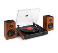 Audizio RP337W - Platine Vinyle Vintage avec Enceintes sans Fil BT, Lecteur 33/45/78 Tours, USB & Design Bois foncé rétro