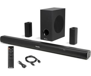 Audizio SB100 Home Cinema 5.1 Barre De Son 90 cm avec Caisson de Basse Filaire et Enceintes Surround Bluetooth 5.0 HDMI Arc 160W, Son Immersif comme au Cinéma mais à la Maison, Films, Musique et Jeux