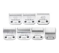 AUDOC Lot de 7 Lames de toilettage pour Chien compatibles avec Les tondeuses Andis/Wahl/Oster, Lame Amovible en céramique et Lame en Acier Inoxydable, Taille : #3FC+4FC+5FC+7FC+10+30+40