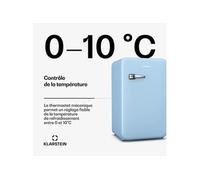 Klarstein Audrey Evo 90L Mini Frigo - Rétro, Silencieux 40 dB, Thermostat Mécanique, Porte Réversible, LED, Petit Frigo pour Chambres & Bureaux, Bleu