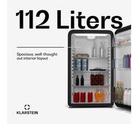 Klarstein Audrey Evo Réfrigérateur Rétro, 112L, Frigo Noir 1 Porte, Silencieux 40 dB, Porte Réversible, Pieds Réglables, Thermostat 0-10°C, Noir