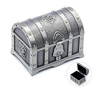 AUEAR, Boîte à bijoux vintage en métal - Forme de coffre au trésor - Rectangulaire - Pour bagues, boucles d'oreilles, colliers, souvenirs, boîte cadeau pour filles et femmes - Couleur étain