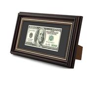 AUEAR, Cadre de billet de dollar avec passe-partout noir ou support pour licence commerciale de 10,2 x 22,7 cm sans tapis, chevalet pour montage mural sur table et anneau en D, verre trempé (marron