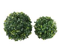 AUEAR, Lot de 2 boules de buis artificielles de 15,2 cm - 17,8 cm - En plastique - À suspendre - Pour la décoration de la maison, d'un mariage - Vert