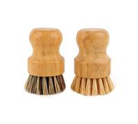 AUEAR, Lot de 2 brosses à récurer en bambou naturel - Poils de noix de coco pour poêles en fonte - Couleur profonde et (1) couleur claire