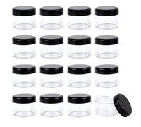 AUEAR, Lot de 20 pots ronds transparents en plastique avec couvercles noirs - 20 g - Pour cosmétiques, crèmes et liquides