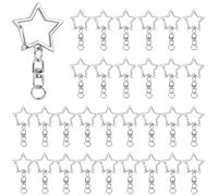 AUEAR, Lot de 30 mousquetons à ressort en métal pour porte-clés - Boucle de suspension et accessoires de sac - Porte-clés créatif avec pentagramme (design en forme d'étoile, argent)