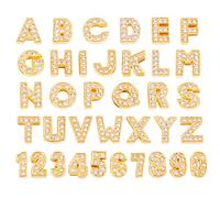 AUEAR, Lot de 36 breloques en alliage avec strass dorés de 8 mm avec lettres de l'alphabet de A à Z et chiffres de 0 à 9 pour bracelets, bracelets, fabrication de bijoux