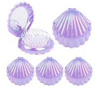 AUEAR, Lot de 4 brosses à cheveux en forme de coquillage avec miroir, pliable, portable, peigne de poche, massage, violet
