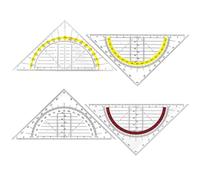 AUEFUDQ Equerre Ecole Rapporteur, 4Pcs Triangle de Géométrie, 15.6cm 2 en 1 Requerre Plastique,Transparente Equerre de Géométrie Hypoténuse pour Etudiants Bureau Maths