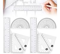 AUEFUDQ Set de géométrie, Set avec règle de 15 cm, équerre de 60° de 10 cm, équerre de 45° de 10 cm, goniomètre de 180° pour l'école