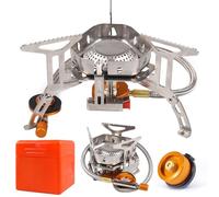 AUEJACKY Réchaud de Camping à Gaz 3500W, Réchaud Gaz de camping Portable avec Allumage Piezo, Coupe-Vent Brûleur à Gaz Camping Pliable avec Adaptateur, Pour Randonnée, Camping, Trekking, Pique-nique