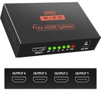AUELEK HDMI Splitter 1 IN 4 OUT - 3D 4K 1080P Distributor 1x4 With HDCP 1.4 Amplifier, USB Cable Compatible With PC PS3 HDTV Projecteur Blu-ray DVD