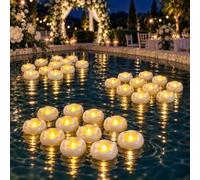 Auemaniliy Ensemble de 12 bougies flottantes de 5,08 cm, 200 heures d'activation par l'eau, lumière chaude blanche, sans flamme, LED alimentée par piles, flottantes pour centres de table/baignoire