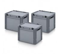 Auer ED 43/32 Lot de 3 boîtes empilables avec couvercle à charnière - 40 x 30 x 33,5 cm - Robuste et léger