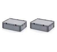 Auer Packaging 2x Bacs Euro 60 x 40 x 18,5 avec Couvercle à Charnière Boîte de Rangement 35L Polypropylène Gris Argenté Fabriqué en Allemagne