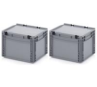 Auer Packaging 2x Eurobehälter 40 x 30 x 28,5 mit Scharnierdeckel inkl. gratis Zollstock * 2er Set