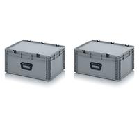 Auer Packaging 2x Eurobehälter 60 x 40 x 28,5 mit Scharnierdeckel und Griff (Tragegriff, Klappgriff) inkl. gratis Zollstock, 2er Set