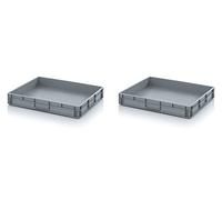 Auer Packaging Bacs Euro 2x Conteneurs de Rangement 80 x 60 x 12 cm 45 l Polypropylène Gris Argenté Lot de 2 avec Mètre Pliant