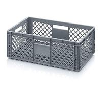 Auer Packaging Eurobox Boîte à euros perforée 60 x 40 x 22 cm Gris argenté | Boîte de transport perforée pour pâtisserie, légumes et fruits, en plastique PE-HD de qualité alimentaire, empilable, 43 l
