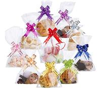 AUERVO Sachet Bonbon,100 pièces 25 X16cm Transparentes Plastique Anniversaire Cellophane Clair, avec 100 pièces Couleurs mélangées nœuds à Tirer,adaptés Bonbons, Cadeaux, Petits Gâteaux Et Jouets