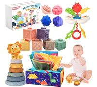 Auezona Jouet Bebe 6 mois, 5 in 1 Jeux Montessori 2 3 an, Crabe Jouet, Empilable Bébé, Boite Mouchoir Bebe, Balles sensorielles, Eveil 0-6 Éducatif Fille Garçon 9 12 Mois