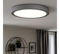 Plafonnier Plafonnier de salle de bains Panneau de montage chromé mat rond pour locaux humides, plastique métal, 1x LED 21,4W 2200lm 4000K blanc neutre, DxH 30x3,2 cm