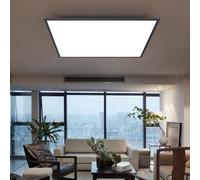 Plafonnier plat à panneau LED Plafonnier LED pour salon, carré ALU noir opale blanc mat, 1x LED 30 watt 2000 lumens blanc chaud, L 45 cm