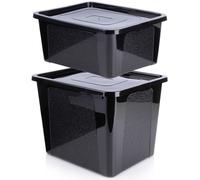 VILDE Ensemble de 2 récipients de rangement 20/30L - Plastique noir durable avec couvercles verrouillés - Idéal pour toute la