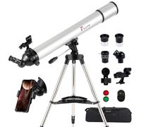 AuFCrow Télescope pour adultes avec ouverture de 80 mm haute puissance avec distance focale de 900 mm, télescope réfracteur professionnel 270X en acier inoxydable, trépied en acier inoxydable
