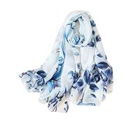 Aufeel Écharpe tendance 100 % soie - Longue et légère - Protection solaire - Pour femme - Bleu, bleu, Large