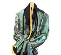 Aufeel Écharpe tendance 100 % soie - Longue et légère - Protection solaire - Pour femme - Motif floral bleu, motif floral bleu, Large