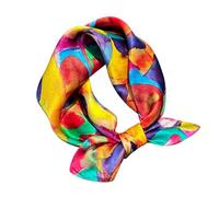 Aufeel Foulards à col carré pour femmes, 100% soie de mûrier véritable, 53 cm, petit foulard léger, avec motifs imprimés, emballé dans un coffret cadeau, Arc-en-ciel, Small