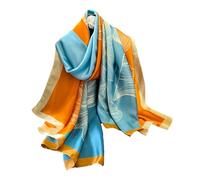 Aufeel Foulards tendance 100 % satin de soie longue et légère protection solaire châles pour femmes, bleu/orange, Large