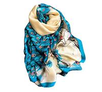 Aufeel Foulards tendance 100% satin de soie longue et légère protection solaire châles pour femmes, Bleu paon., Large