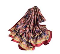 Aufeel Foulards tendance 100 % satin de soie longue et légère protection solaire châles pour femmes, Bleu marine/rouge, Large