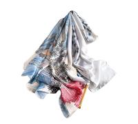 Aufeel Foulards tendance 100 % satin de soie longue et légère protection solaire châles pour femmes, Blanc Bleu 1, Large