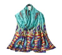 Aufeel Foulards tendance 100 % satin de soie longue et légère protection solaire châles pour femmes, bleu paon, Large