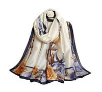 Aufeel Foulards tendance 100 % satin de soie longue et légère protection solaire châles pour femmes, Bordure fleurie, Large