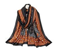 Aufeel Foulards tendance 100 % satin de soie longue et légère protection solaire châles pour femmes, Noir Orange 2, Large