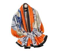Aufeel Foulards tendance 100 % satin de soie longue et légère protection solaire châles pour femmes, Orange fleur, Large